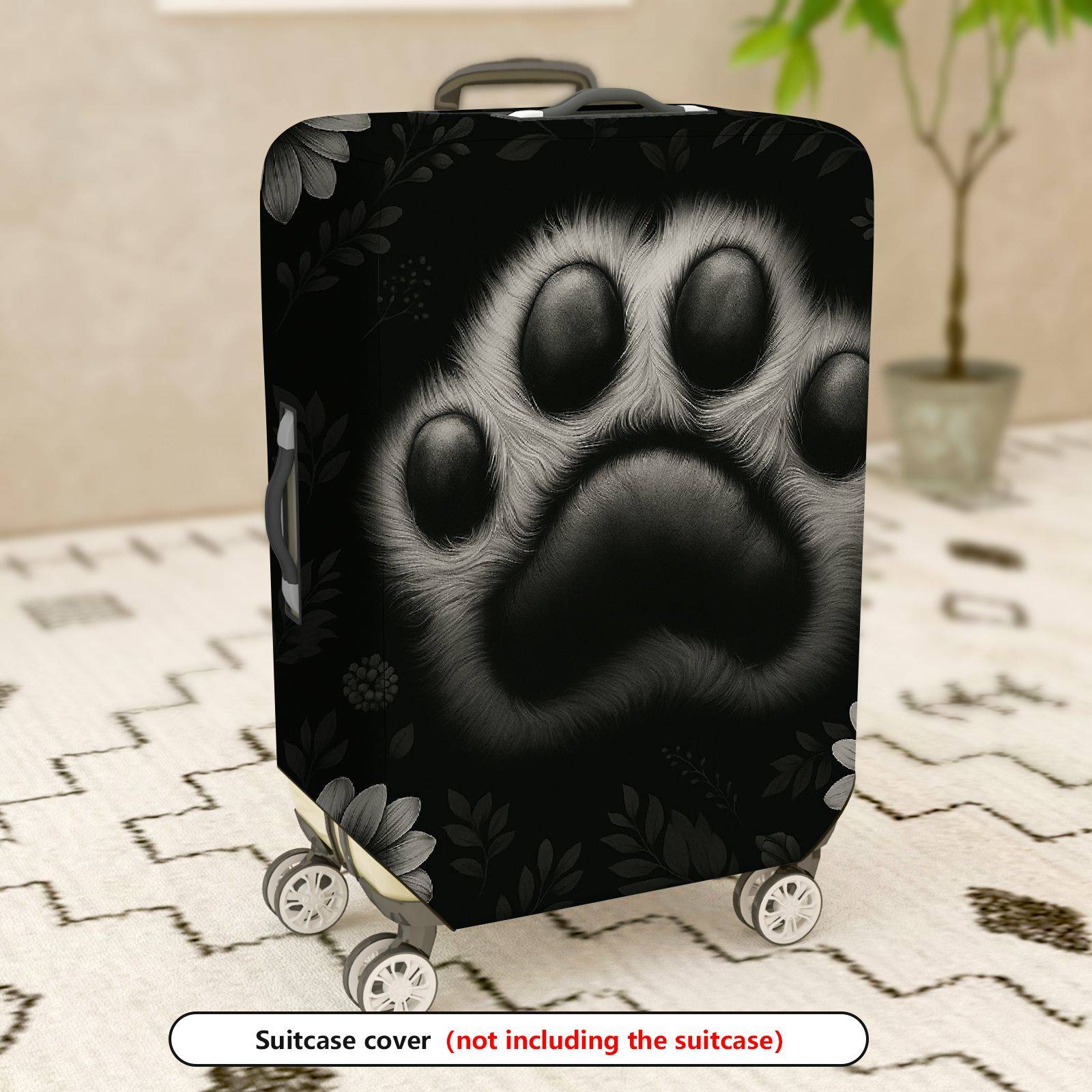 1-Piece Animal Paw Print Floral Black White  Suitcase Luggage Cover, Stretch Protective Sleeve