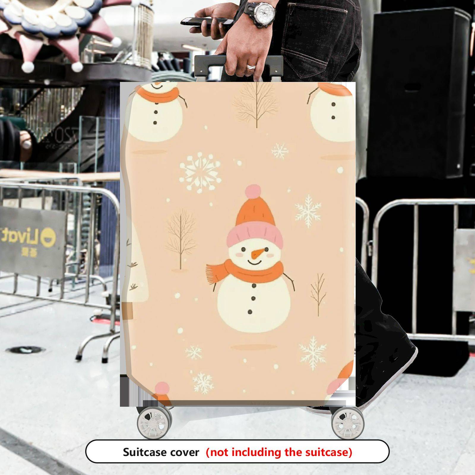 1-Piece Snowman Winter Christmas Holiday Festive  Suitcase Luggage Cover, Stretch Protective Sleeve