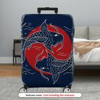 1-Piece Fish Red Blue Japanese Art Minimalistic Leaf  Suitcase Luggage Cover, Stretch Protective Sleeve