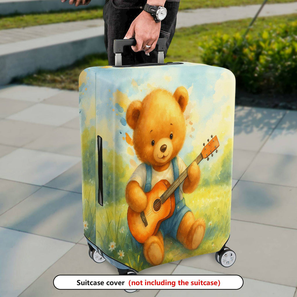 1-Piece Adorable Musical Teddy Bear Art Vintage Nature Travel  Suitcase Luggage Cover, Stretch Protective Sleeve