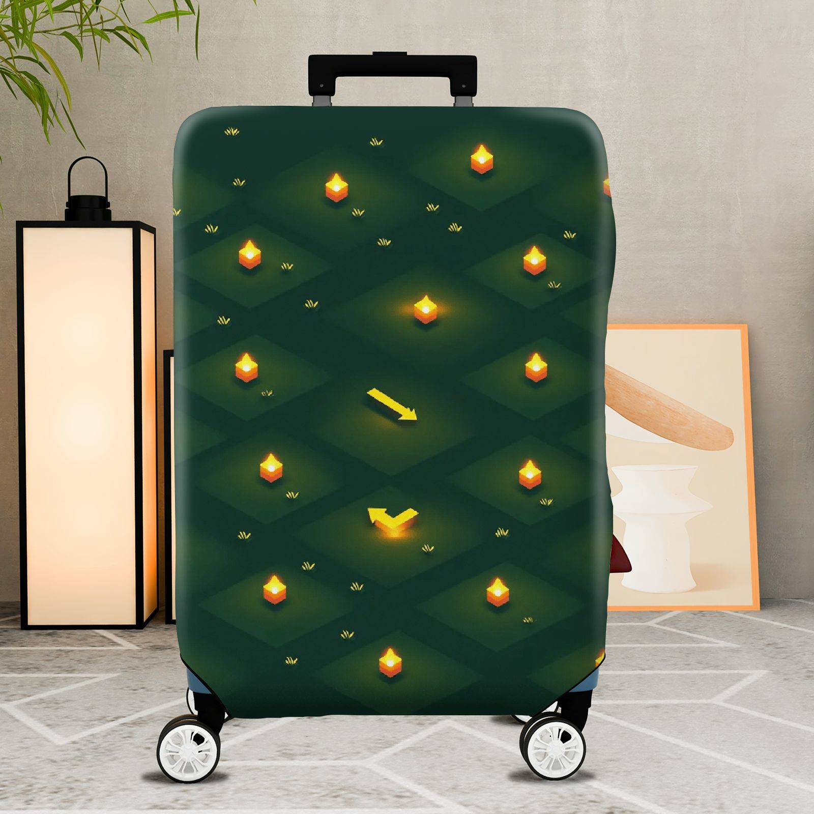 1-Piece Geometric Lantern Checkered Glow Night  Suitcase Luggage Cover, Stretch Protective Sleeve