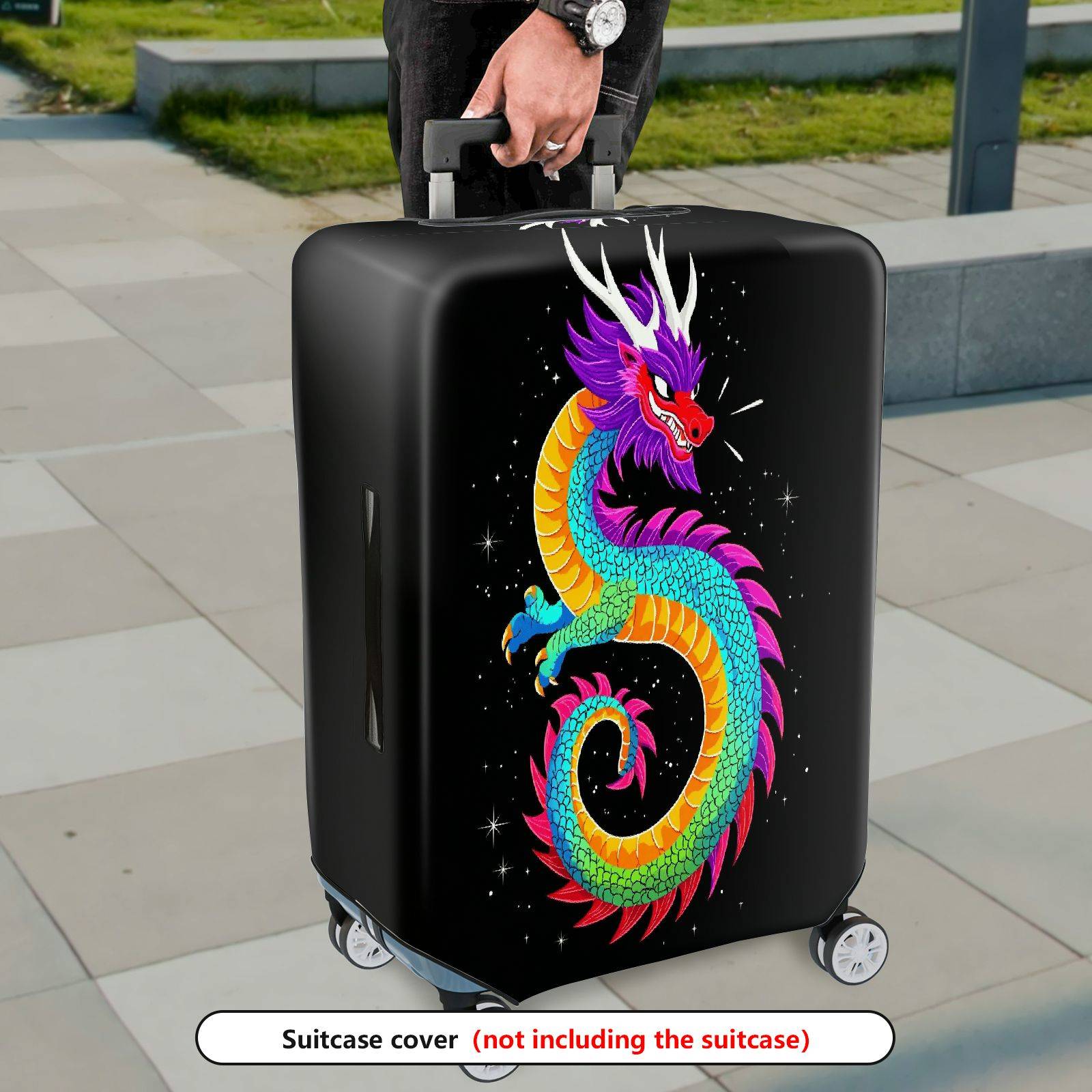 1-Piece Colorful Vibrant Dragon Mythical Fantasy Artistic  Suitcase Luggage Cover, Stretch Protective Sleeve