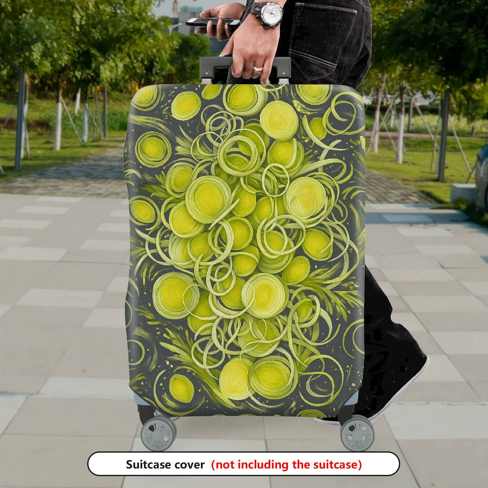 1-Piece Abstract Green Swirl Circle Artistic Unique Eye-catching  Suitcase Luggage Cover, Stretch Protective Sleeve