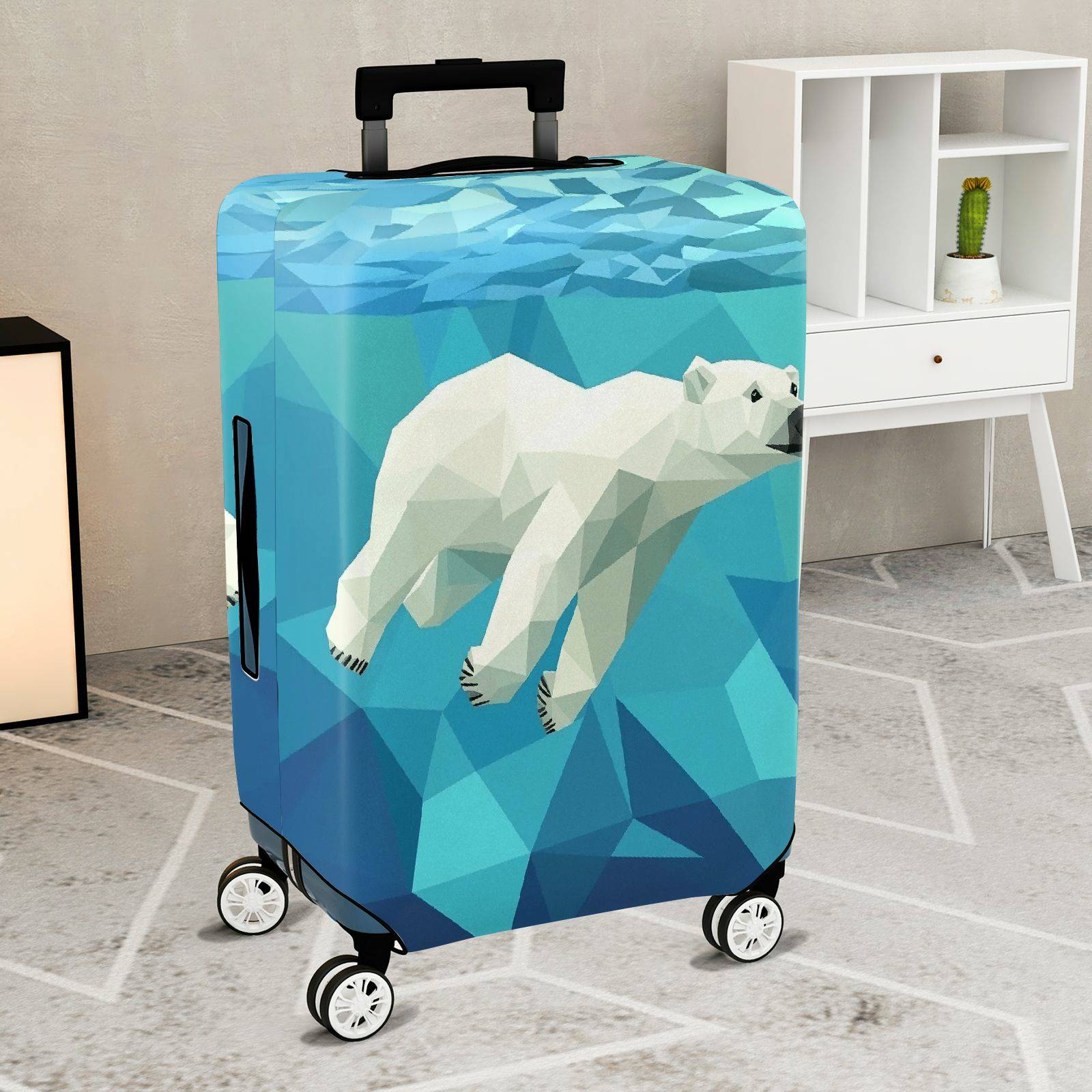 1-Piece Geometric Polar Bear Arctic Blue Ice Abstract  Suitcase Luggage Cover, Stretch Protective Sleeve