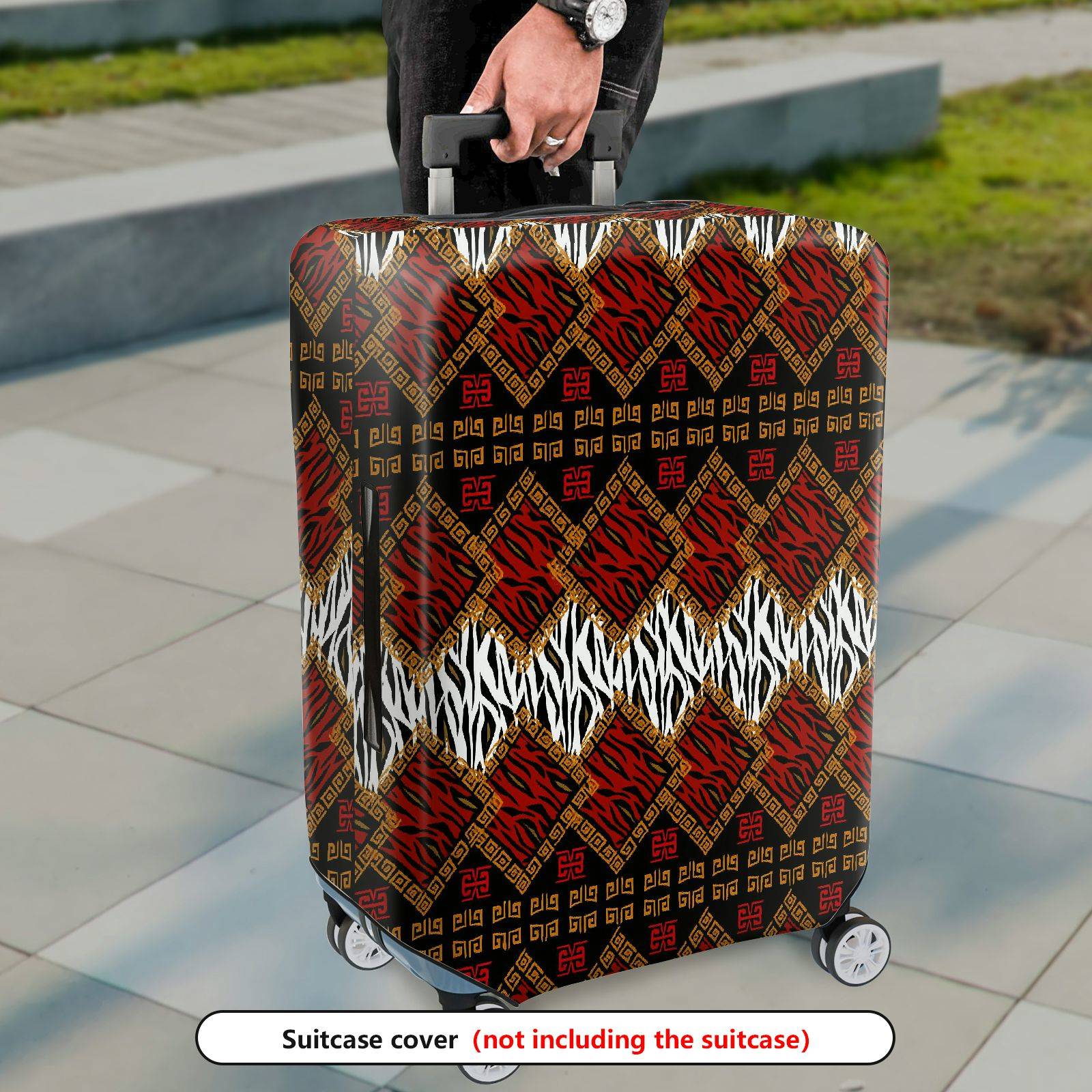 1-Piece Red Gold Black Animal Pattern Geometric Tribal Ethnic  Suitcase Luggage Cover, Stretch Protective Sleeve