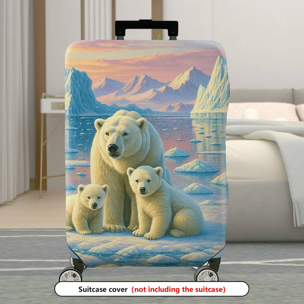 1-Piece Arctic Polar Bear Family Scenic Sunset Iceberg Wilderness  Suitcase Luggage Cover, Stretch Protective Sleeve