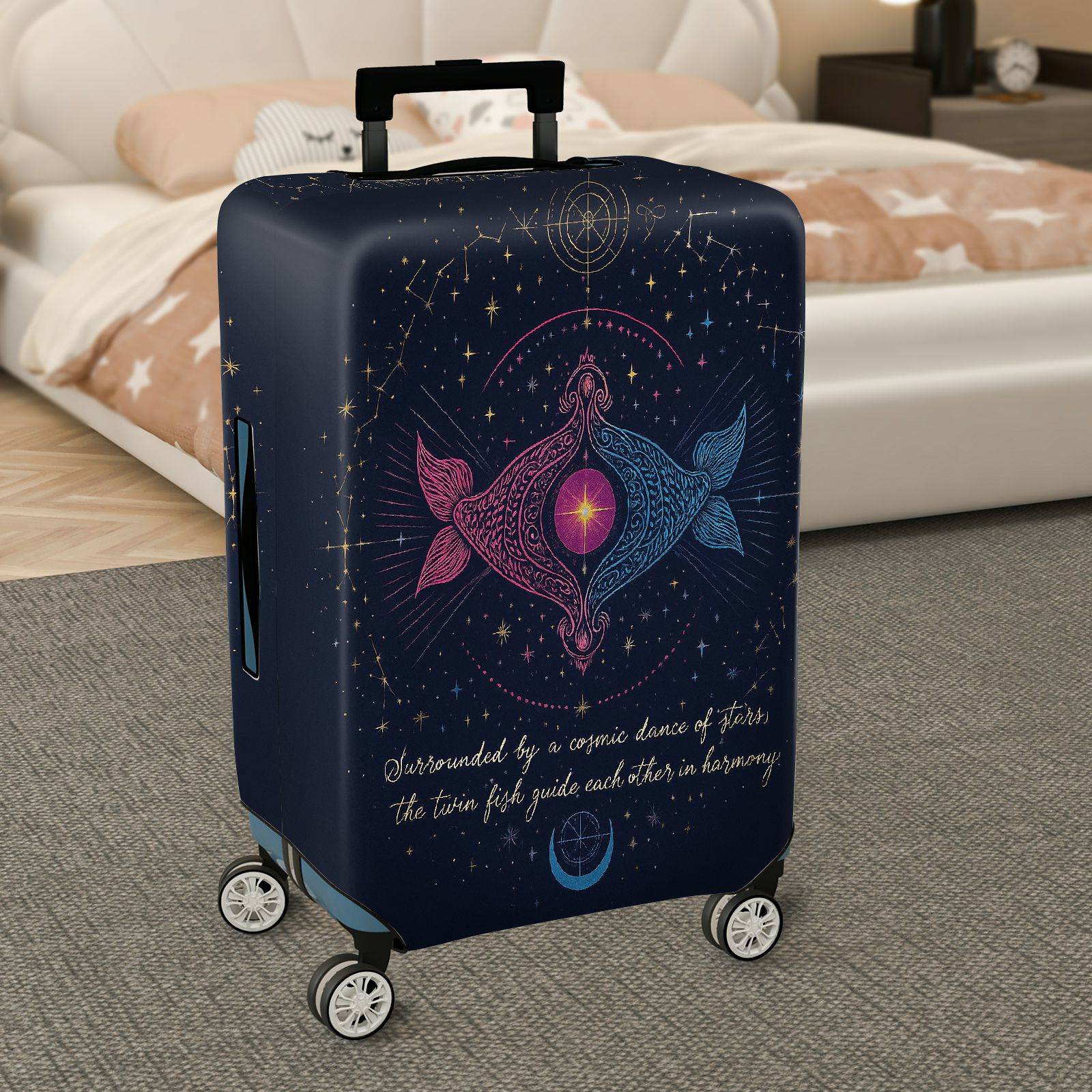 1-Piece Cosmic Zodiac Fish Starry Astrological Spiritual  Suitcase Luggage Cover, Stretch Protective Sleeve
