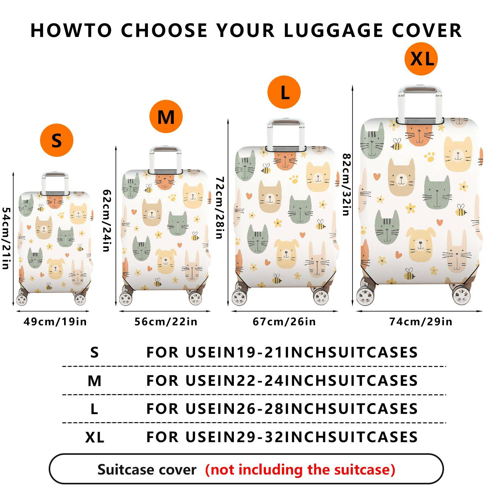 1-Piece Adorable Cat Dog Bee Flower Heart  Suitcase Luggage Cover, Stretch Protective Sleeve