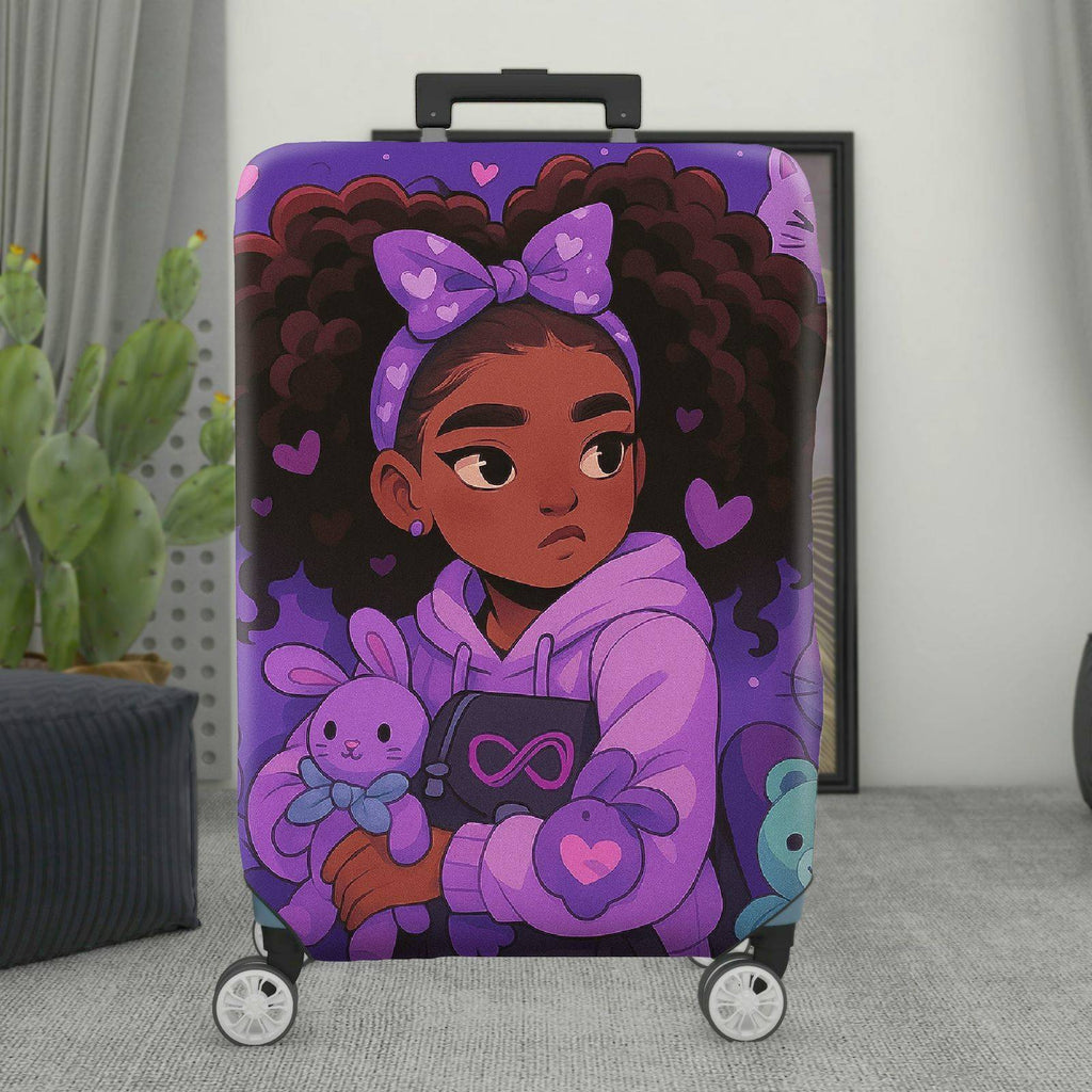 1-Piece Purple  Heart Teddy Bow Girl  Suitcase Luggage Cover, Stretch Protective Sleeve