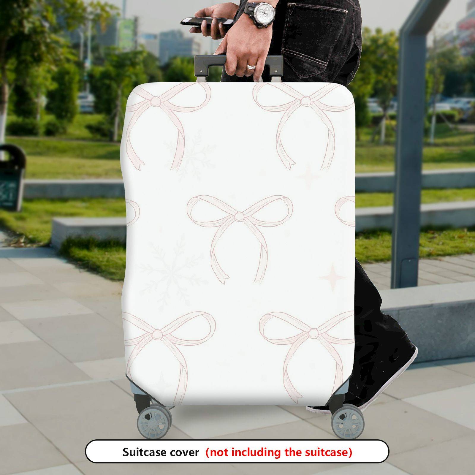 1-Piece Elegant Bow Knot Pattern Neutral Tone Simple Style Chic Look  Suitcase Luggage Cover, Stretch Protective Sleeve