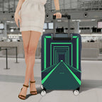 1-Piece Geometric  Futuristic Tunnel Dark Blue Green  Suitcase Luggage Cover, Stretch Protective Sleeve