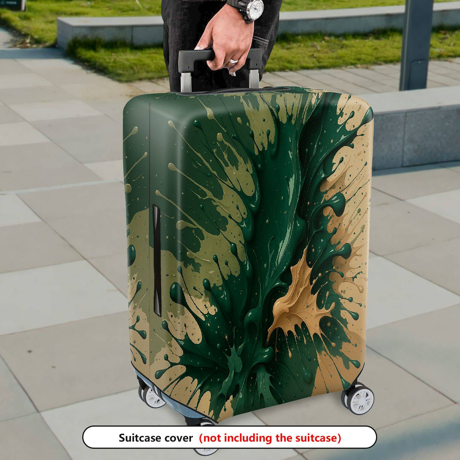 1-Piece Abstract Splatter Green Brown Artistic Dynamic  Suitcase Luggage Cover, Stretch Protective Sleeve