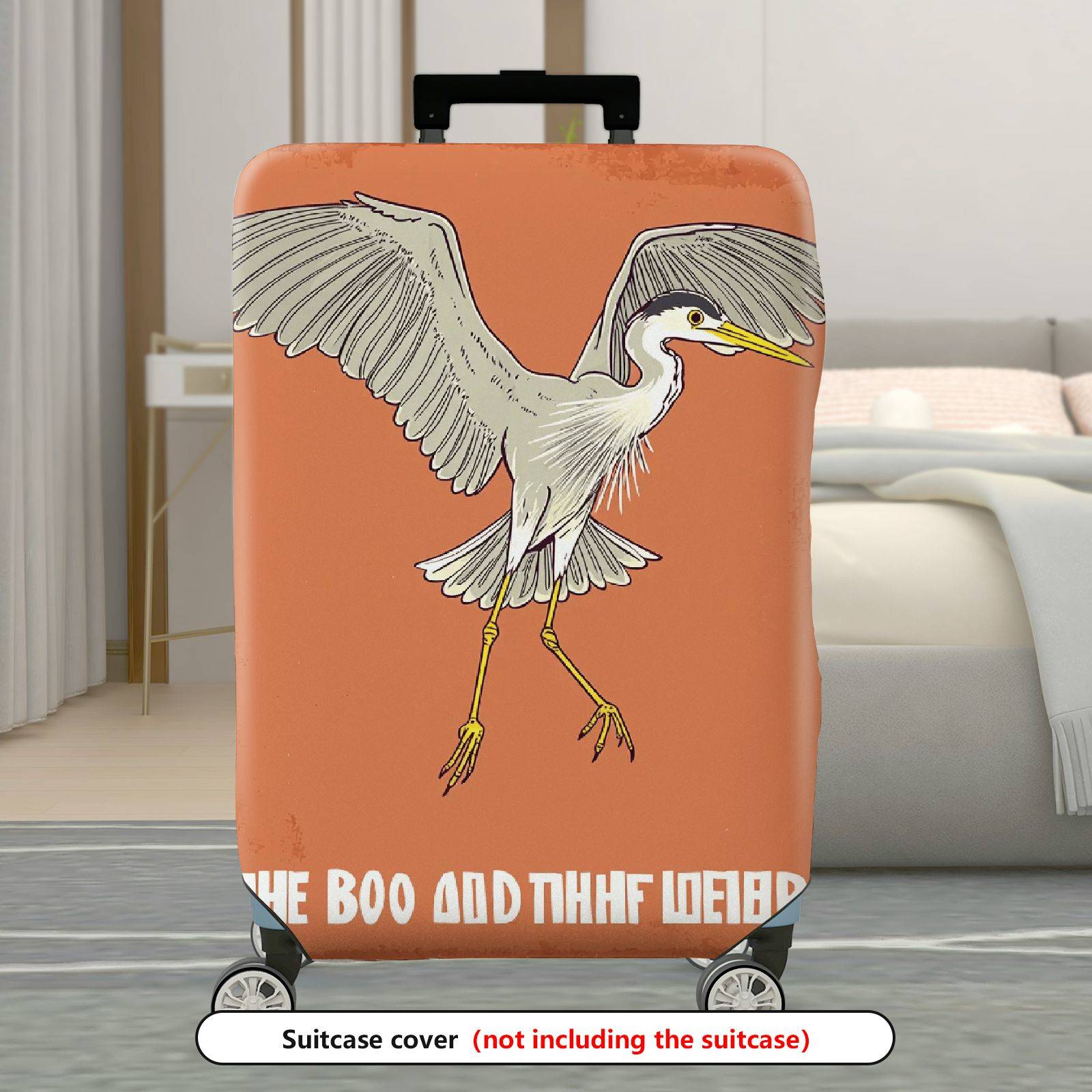 1-Piece Elegant Crane Animal Pattern Orange Minimalist Artistic  Suitcase Luggage Cover, Stretch Protective Sleeve