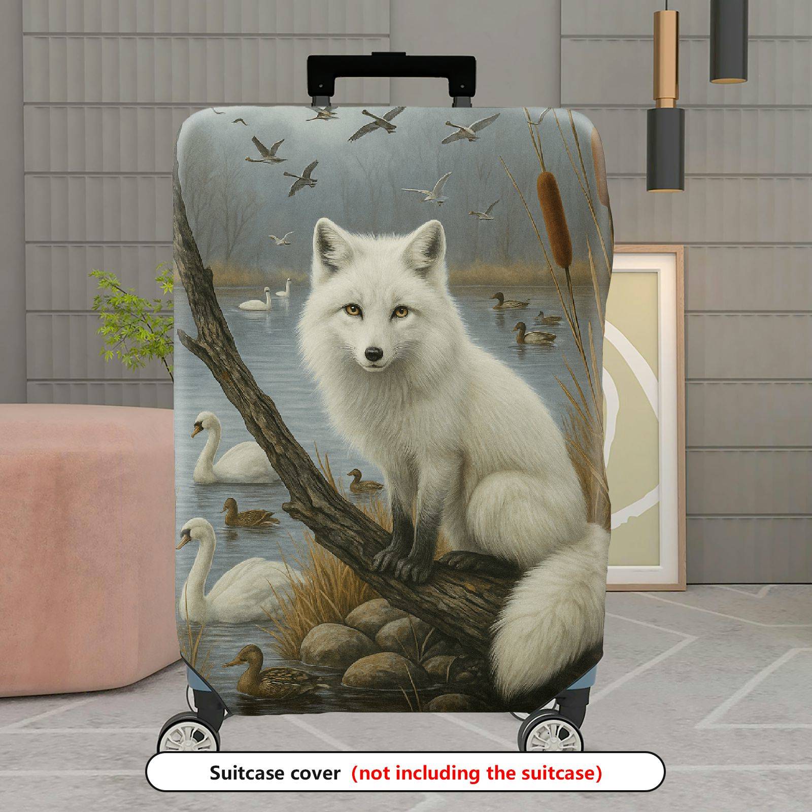 1-Piece Arctic Fox Wildlife Nature Scenic Swans Birds  Suitcase Luggage Cover, Stretch Protective Sleeve