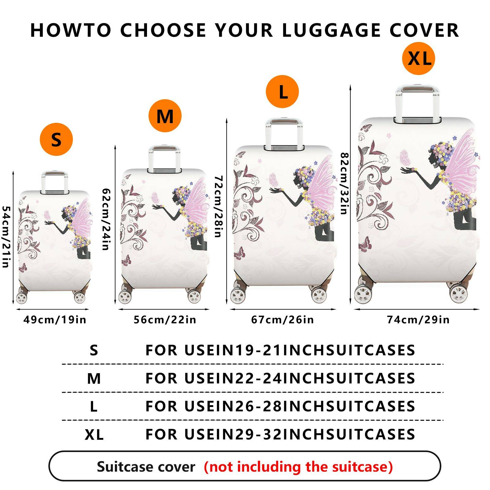 1-Piece Fairy Butterfly Floral Fantasy Elegant Artistic  Suitcase Luggage Cover, Stretch Protective Sleeve