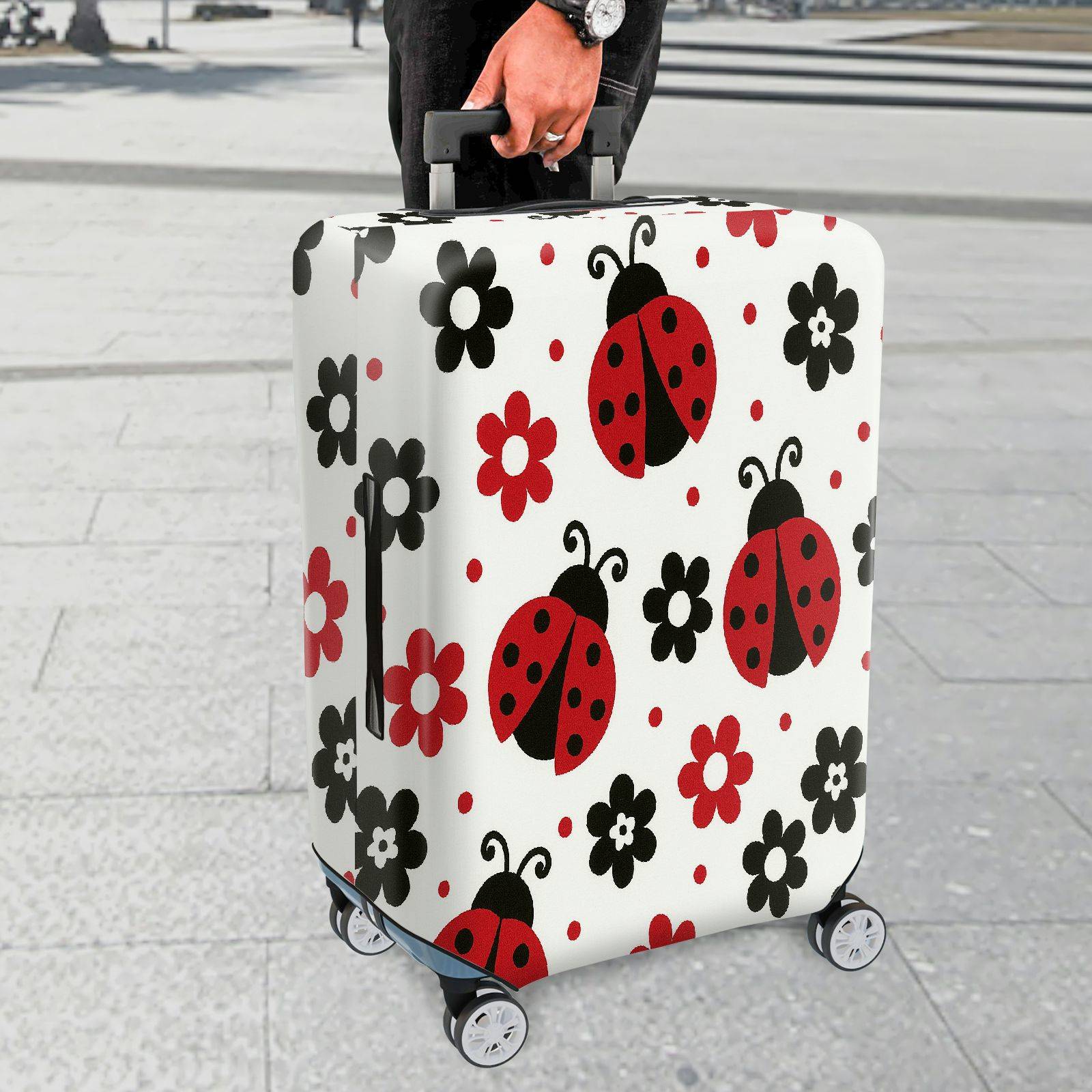 1-Piece Ladybug Floral Colorful Cute Fun Pattern  Suitcase Luggage Cover, Stretch Protective Sleeve
