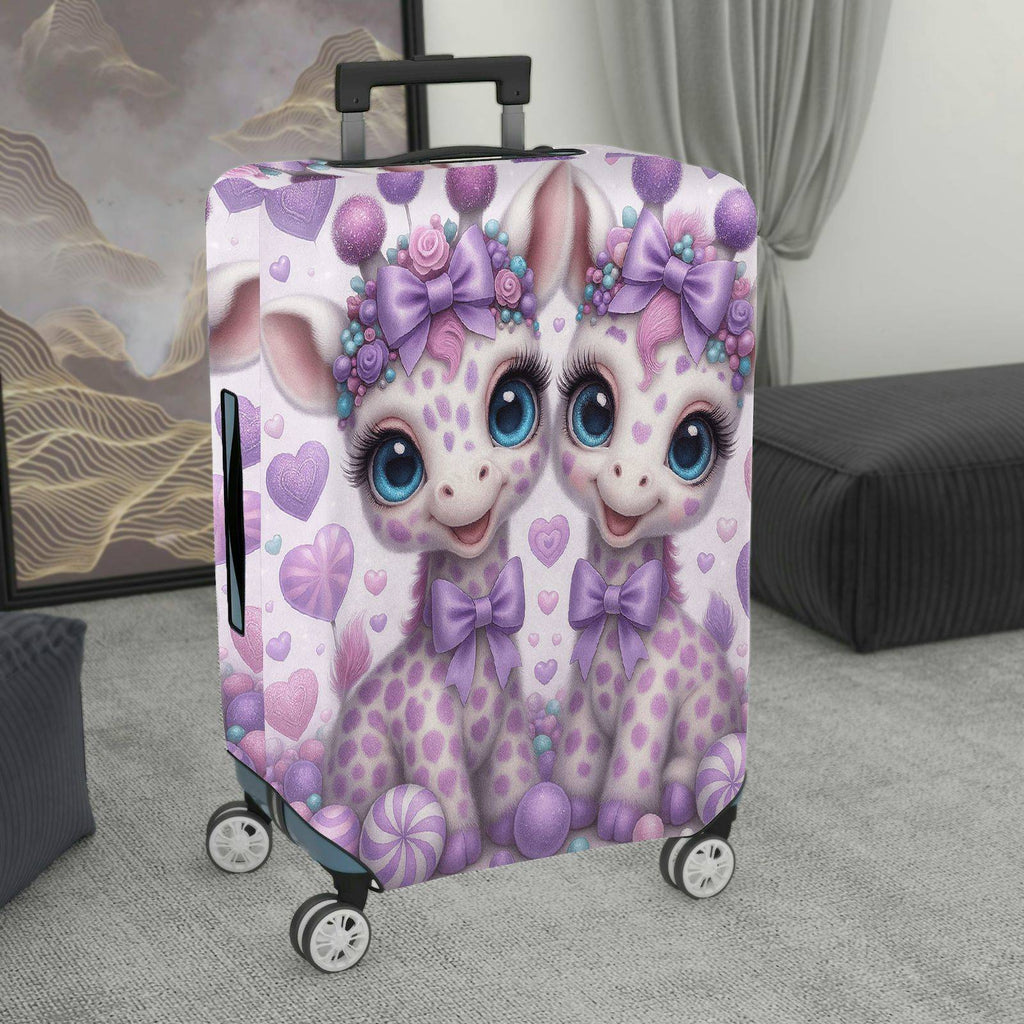 1-Piece Cute Giraffe Purple Bow Heart Candy Fantasy Animal  Suitcase Luggage Cover, Stretch Protective Sleeve