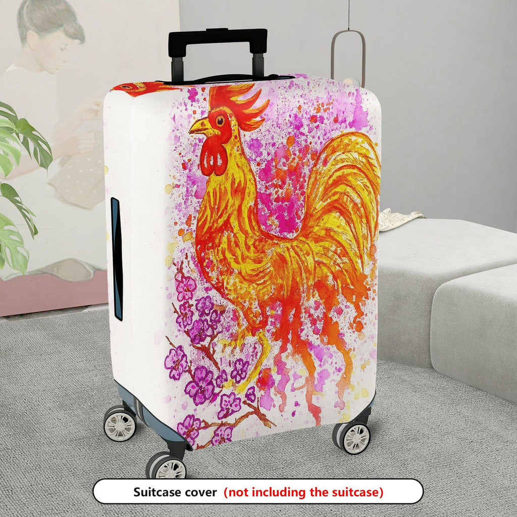 1-Piece Abstract Rooster Floral Art Colorful Travelling Painting  Suitcase Luggage Cover, Stretch Protective Sleeve