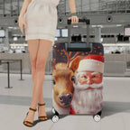 1-Piece Reindeer Santa Claus Christmas Holiday Festive  Suitcase Luggage Cover, Stretch Protective Sleeve