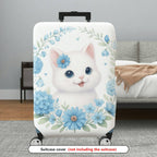 1-Piece Floral Cat Design Blooming Blue Daisy Leaves Nature  Suitcase Luggage Cover, Stretch Protective Sleeve