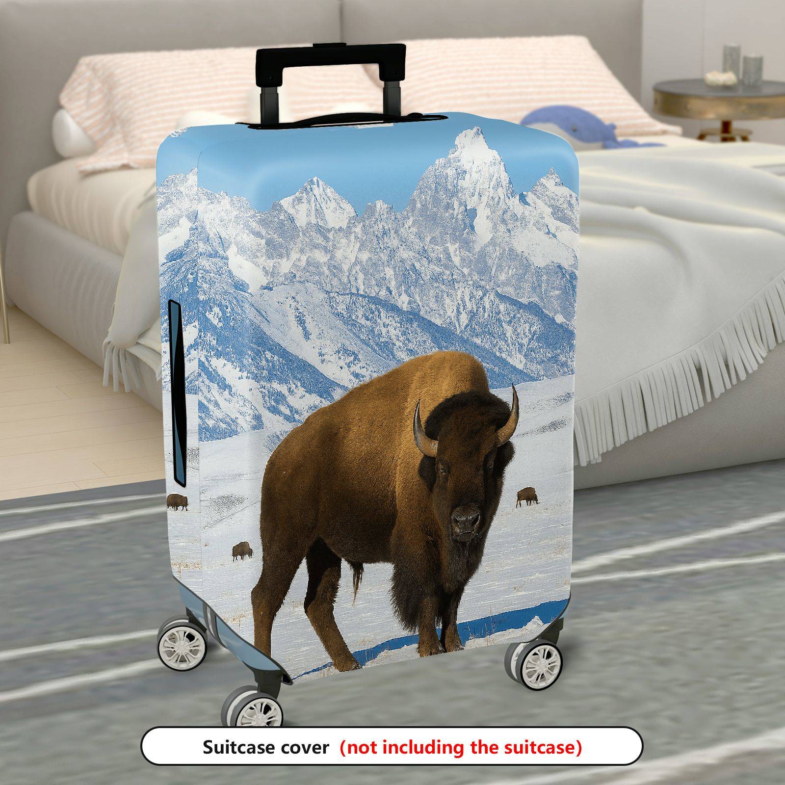 1-Piece Bison Mountain Snow Wildlife Nature Landscape  Suitcase Luggage Cover, Stretch Protective Sleeve