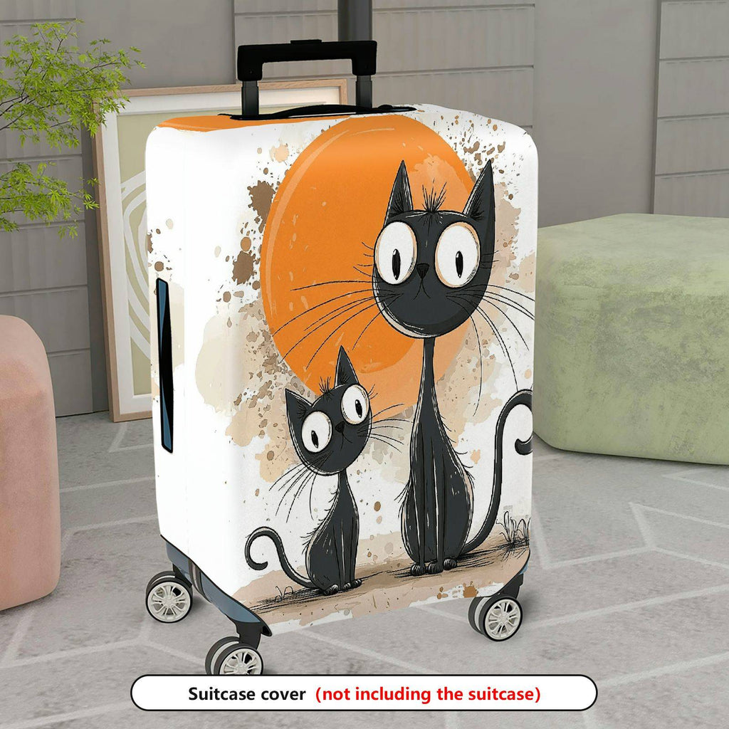 1-Piece Black Cat Abstract Orange Artistic Cute Creative  Suitcase Luggage Cover, Stretch Protective Sleeve