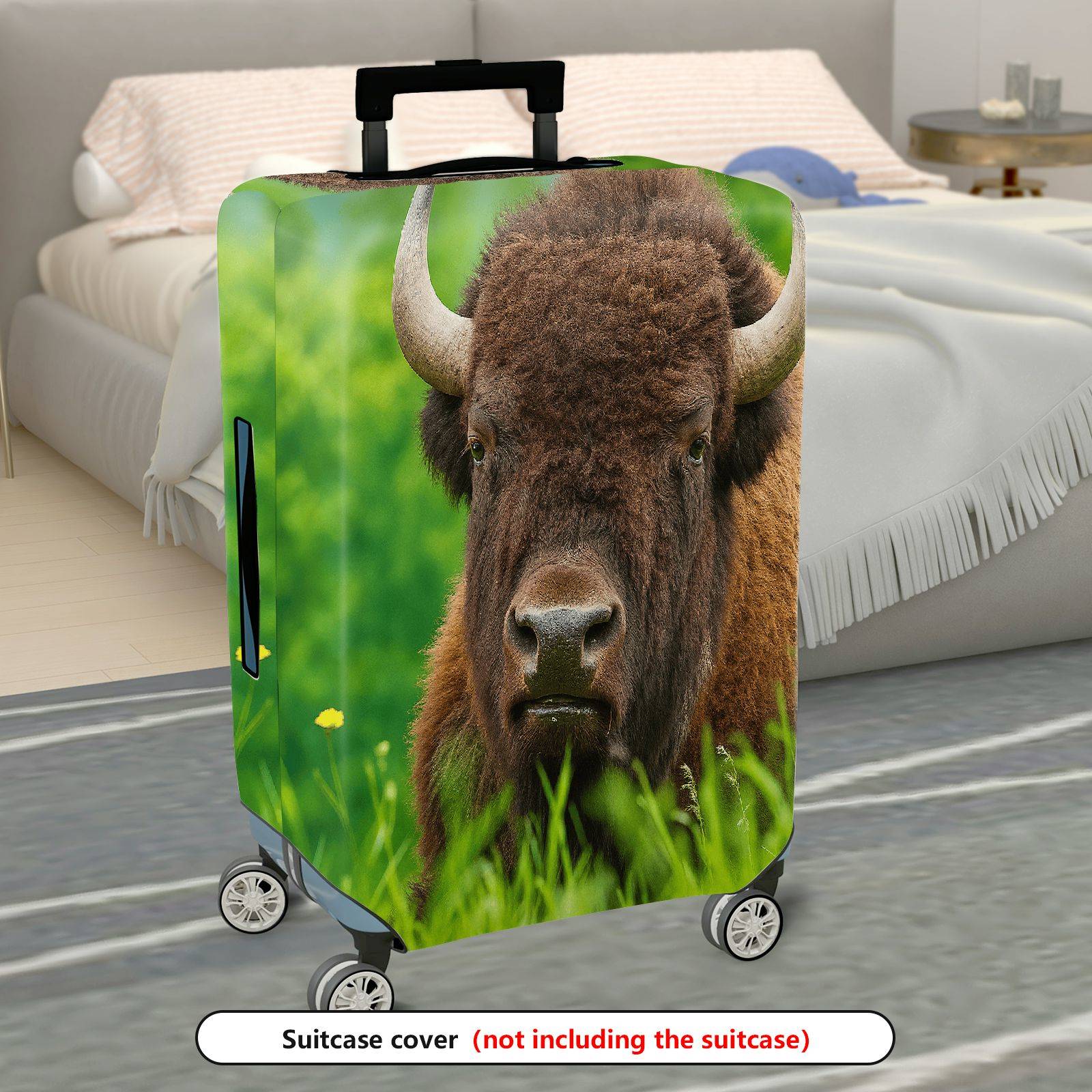 1-Piece Animal Wildlife Nature Green Buffalo Grass  Suitcase Luggage Cover, Stretch Protective Sleeve