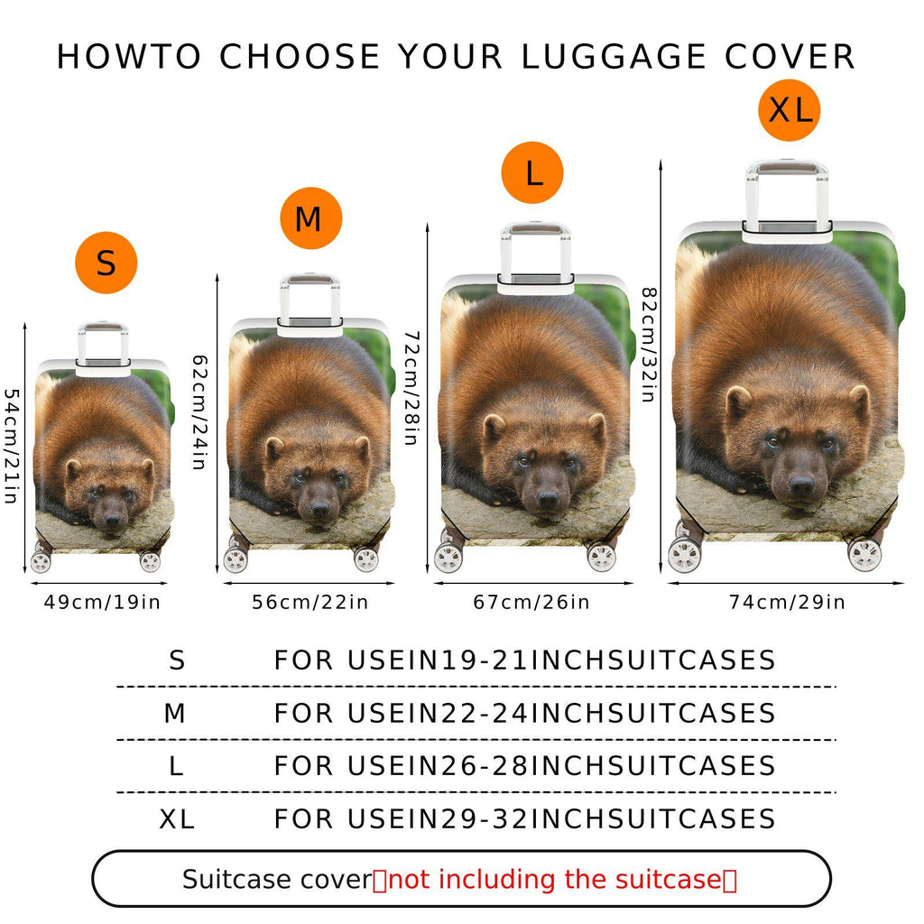 1-Piece Animal Nature Wildlife Forest Cute Wolverine  Suitcase Luggage Cover, Stretch Protective Sleeve