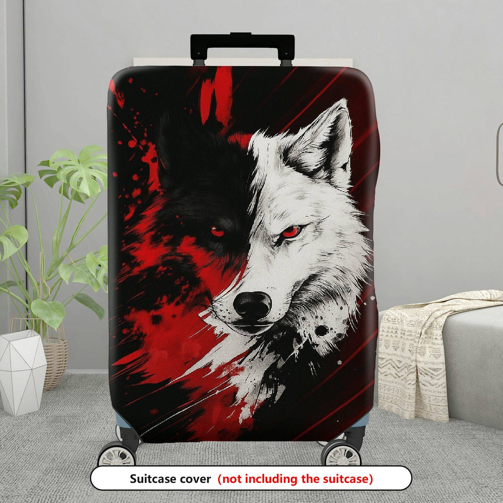 1-Piece Red Black Wolf Animal Abstract Stylish Cool Artistic  Suitcase Luggage Cover, Stretch Protective Sleeve