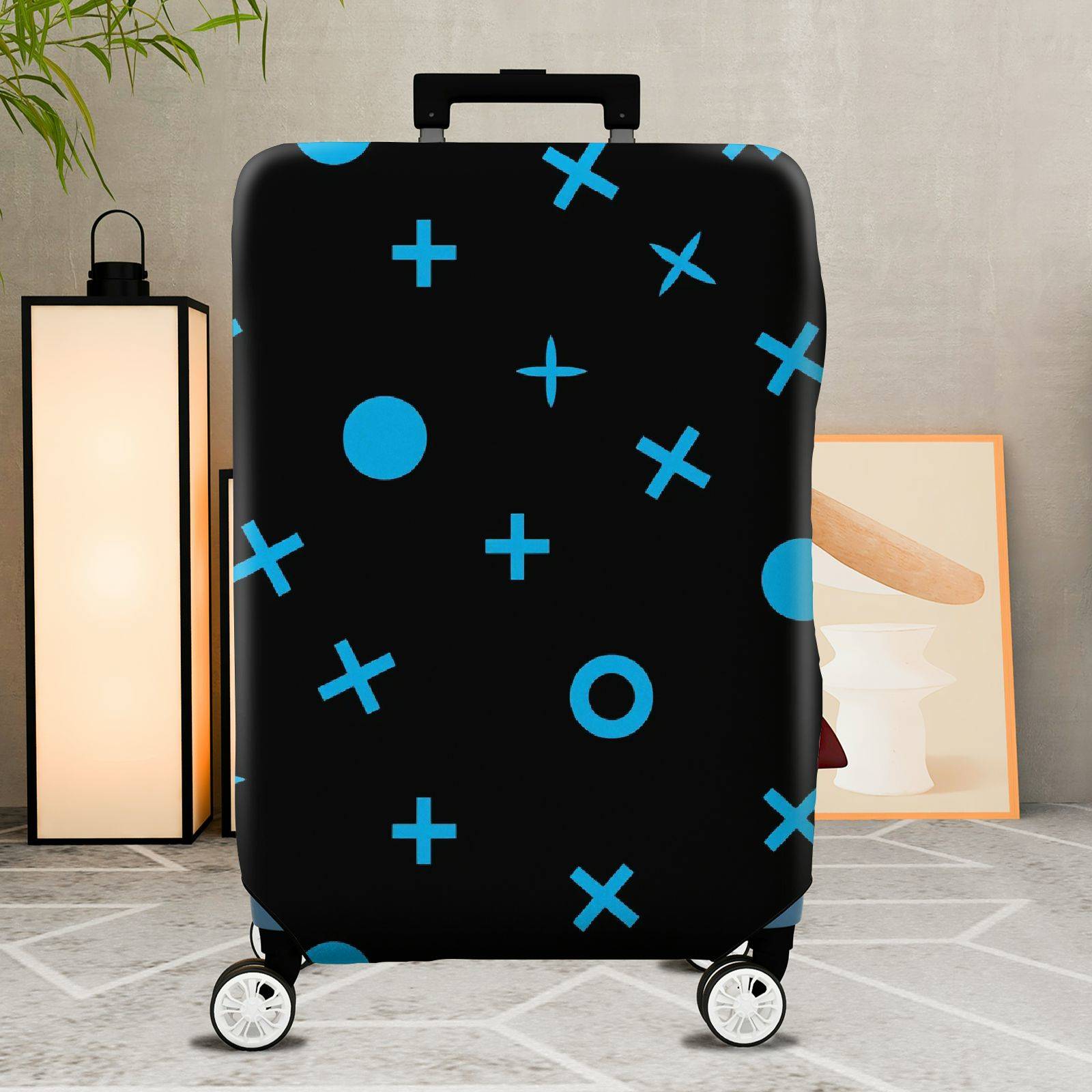 1-Piece Blue Black Graphic Abstract Modern Contemporary Geometric  Suitcase Luggage Cover, Stretch Protective Sleeve