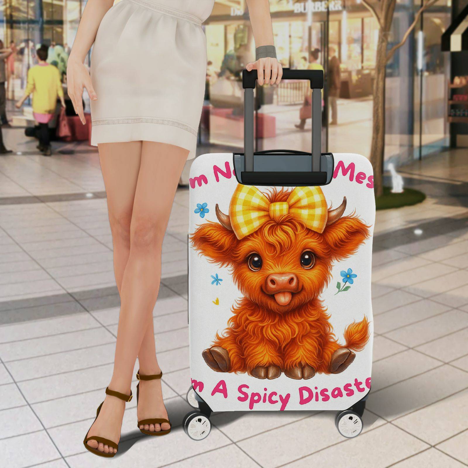 1-Piece Cute Cow  Floral Bowknot Funny Text  Suitcase Luggage Cover, Stretch Protective Sleeve