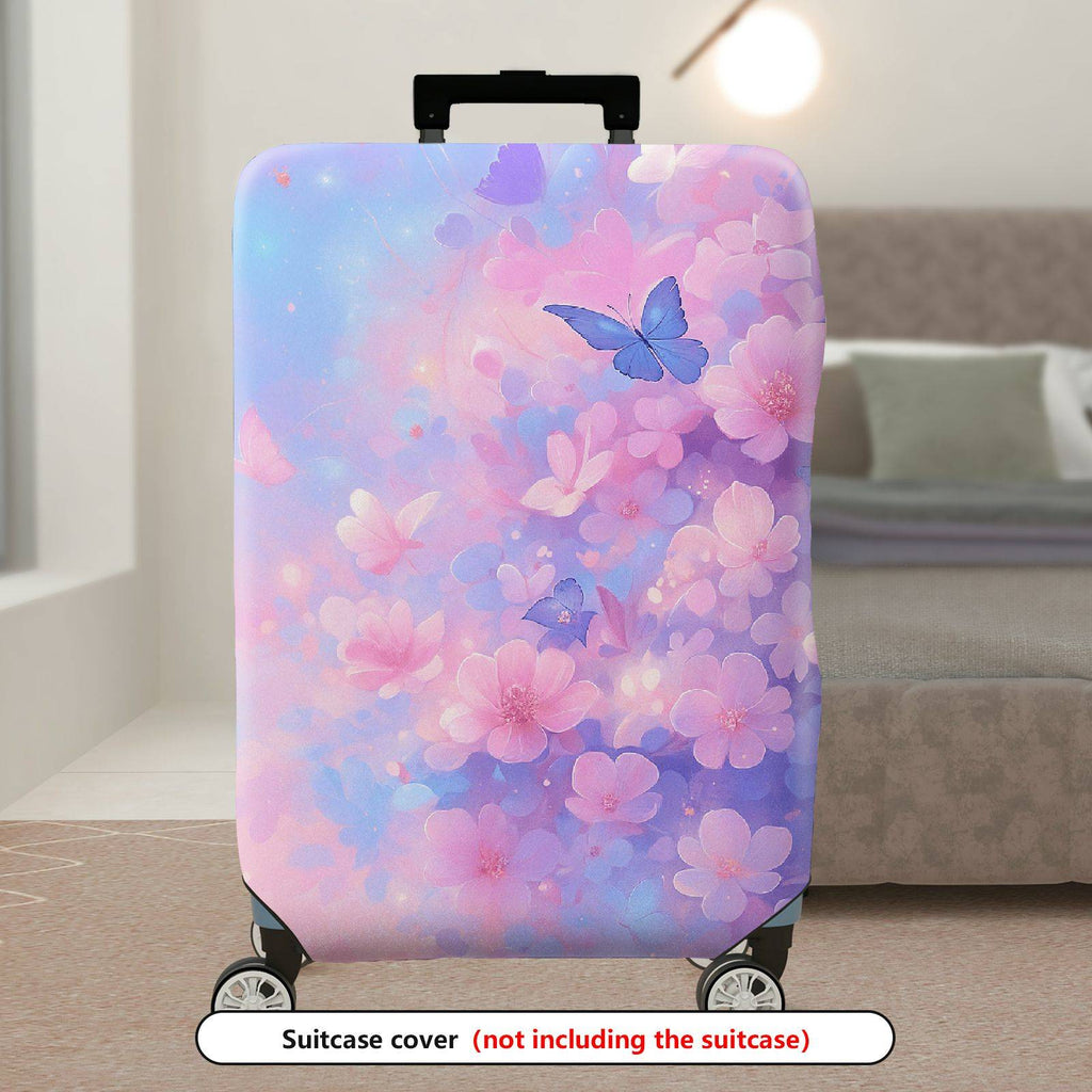 1-Piece Pink Purple Floral Butterfly Artistic Blooming  Suitcase Luggage Cover, Stretch Protective Sleeve