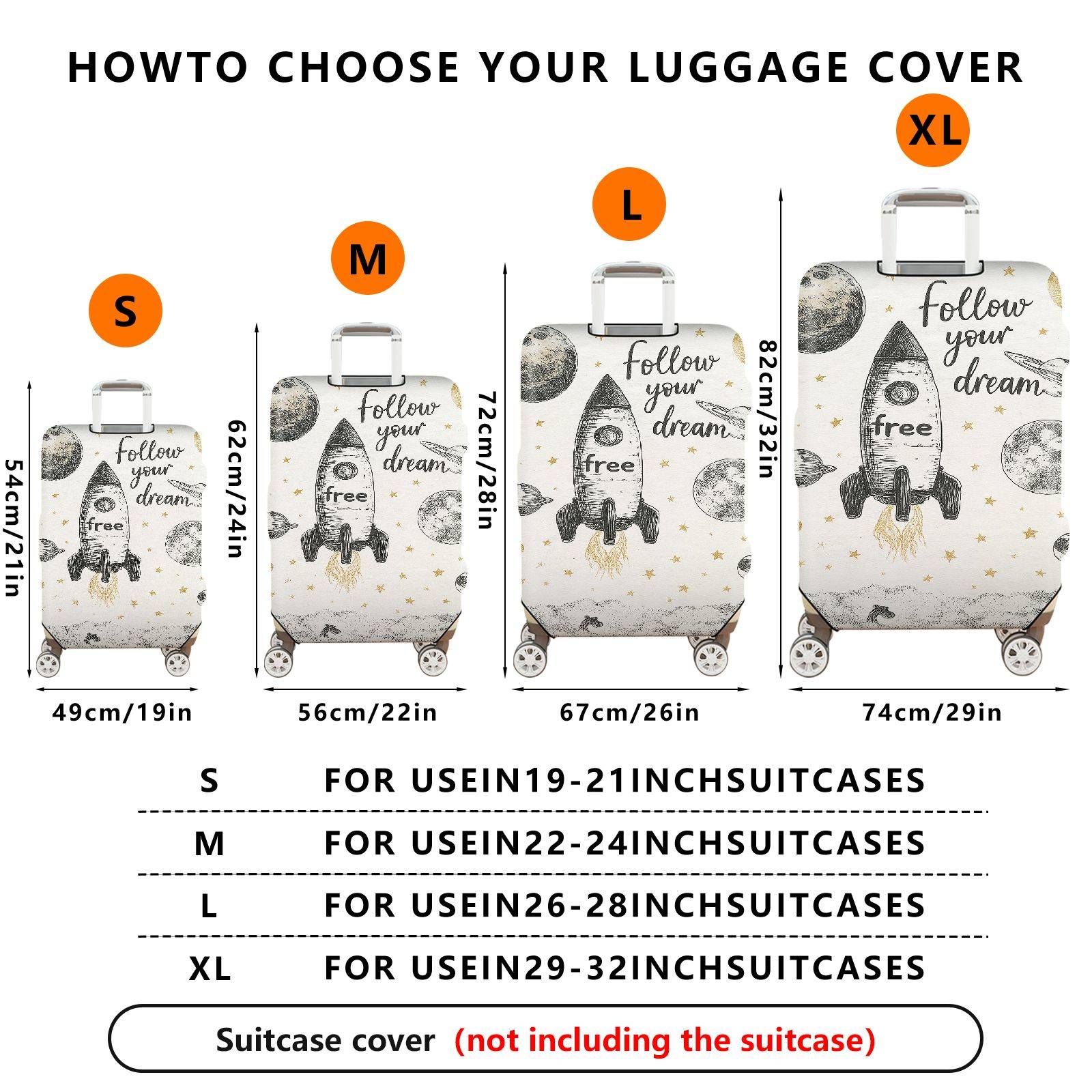 1-Piece Rocket Space Cosmic Star Moon Dream  Suitcase Luggage Cover, Stretch Protective Sleeve