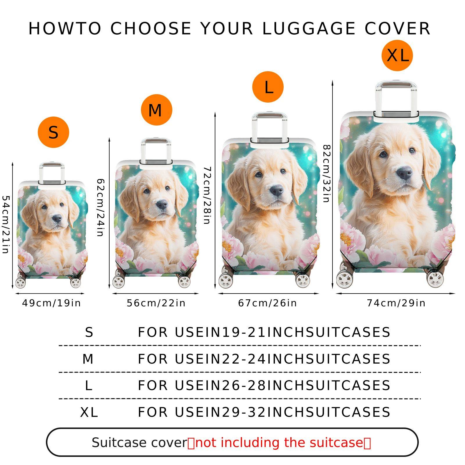 1-Piece Floral Dog Pink Peony Cute Animal  Suitcase Luggage Cover, Stretch Protective Sleeve