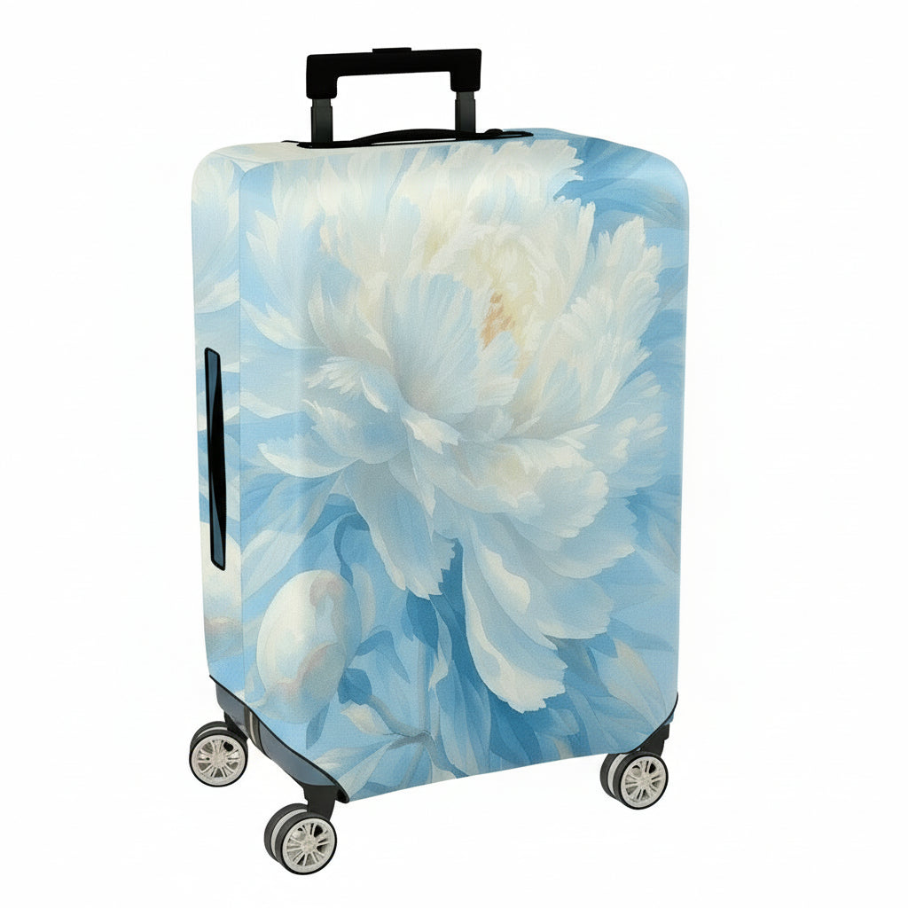 1-Piece Blue Floral Peony Bloom Soft Elegant Vintage Artistic  Suitcase Luggage Cover, Stretch Protective Sleeve