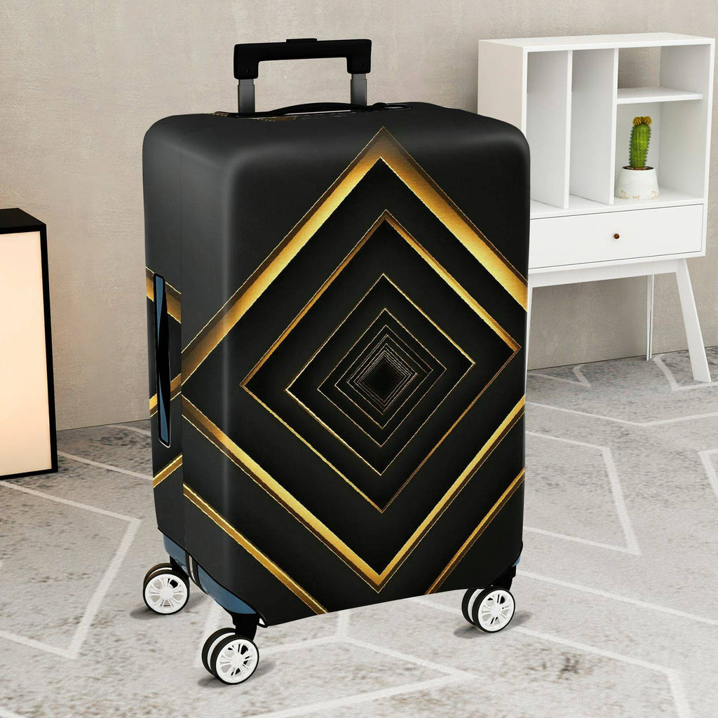 1-Piece Black Gold Geometric Diamond Elegant Stylish Modern  Suitcase Luggage Cover, Stretch Protective Sleeve