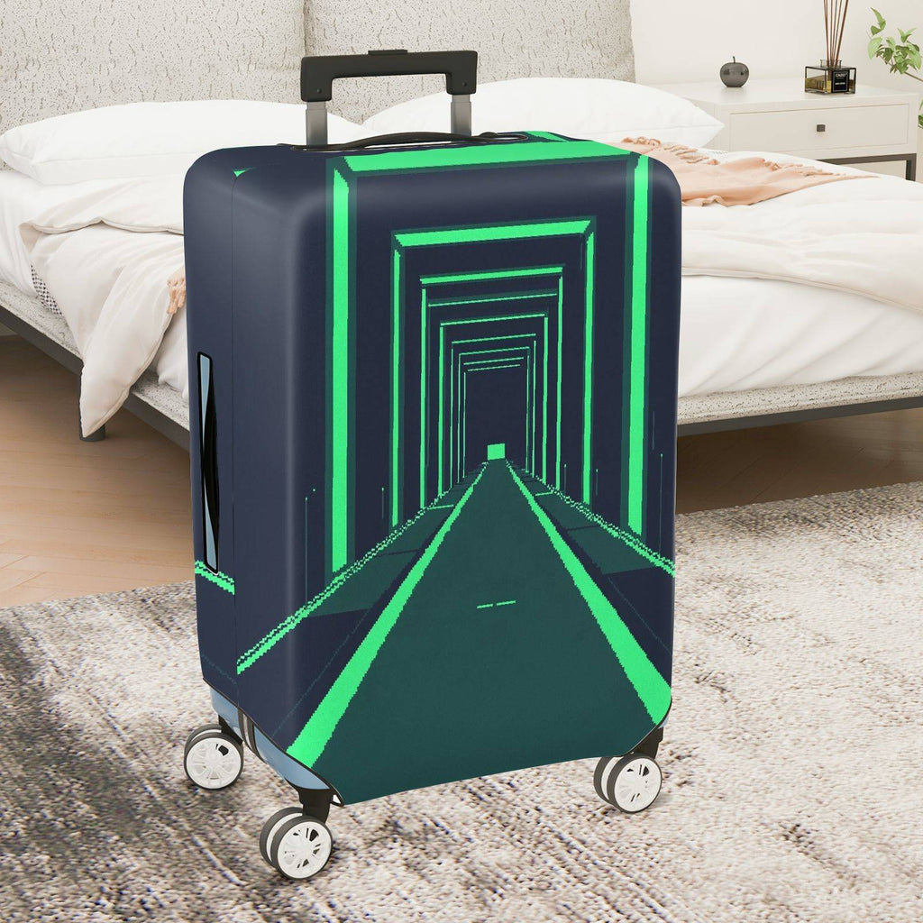 1-Piece Geometric  Futuristic Tunnel Dark Blue Green  Suitcase Luggage Cover, Stretch Protective Sleeve