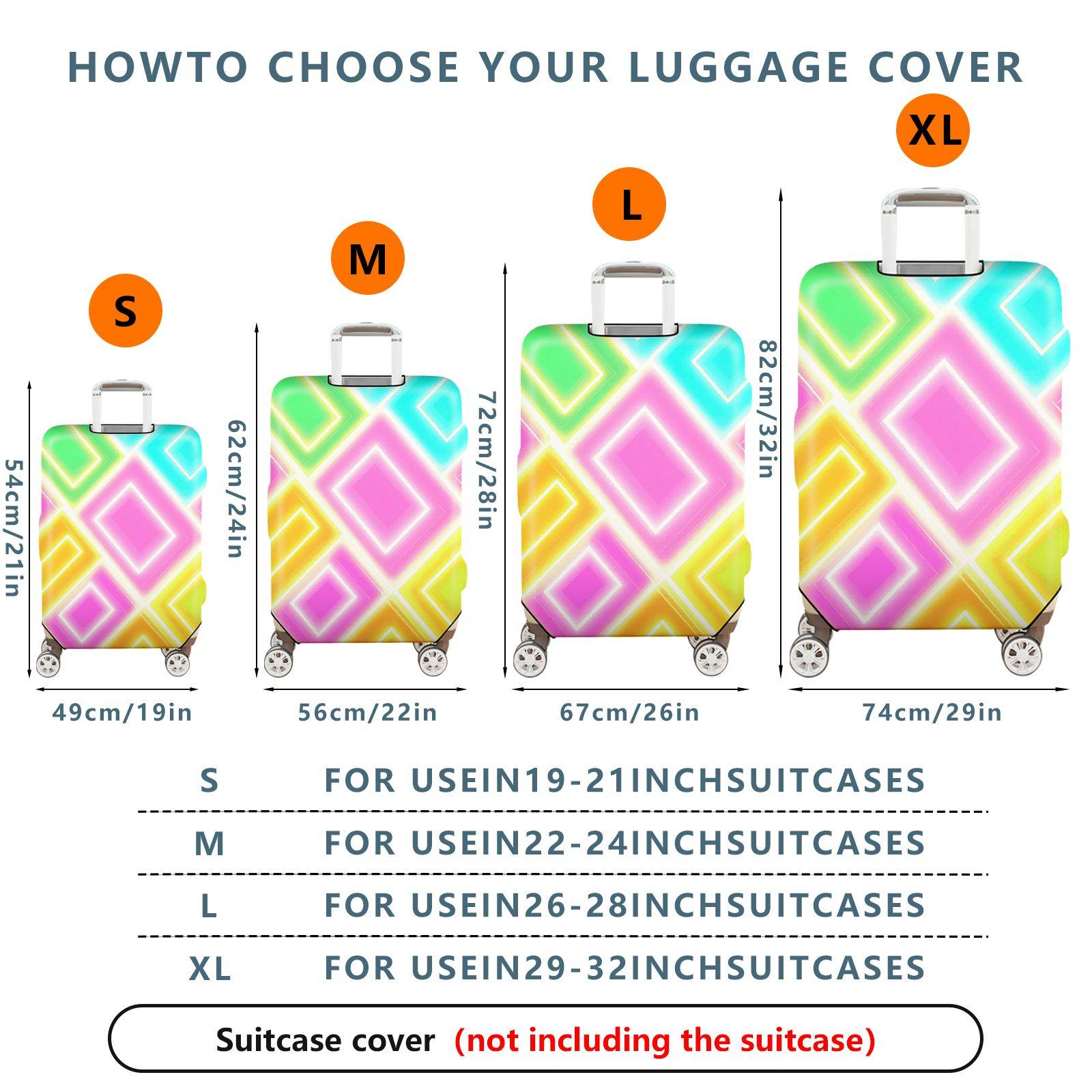 1-Piece Colorful Geometric  Diamond Pattern  Suitcase Luggage Cover, Stretch Protective Sleeve