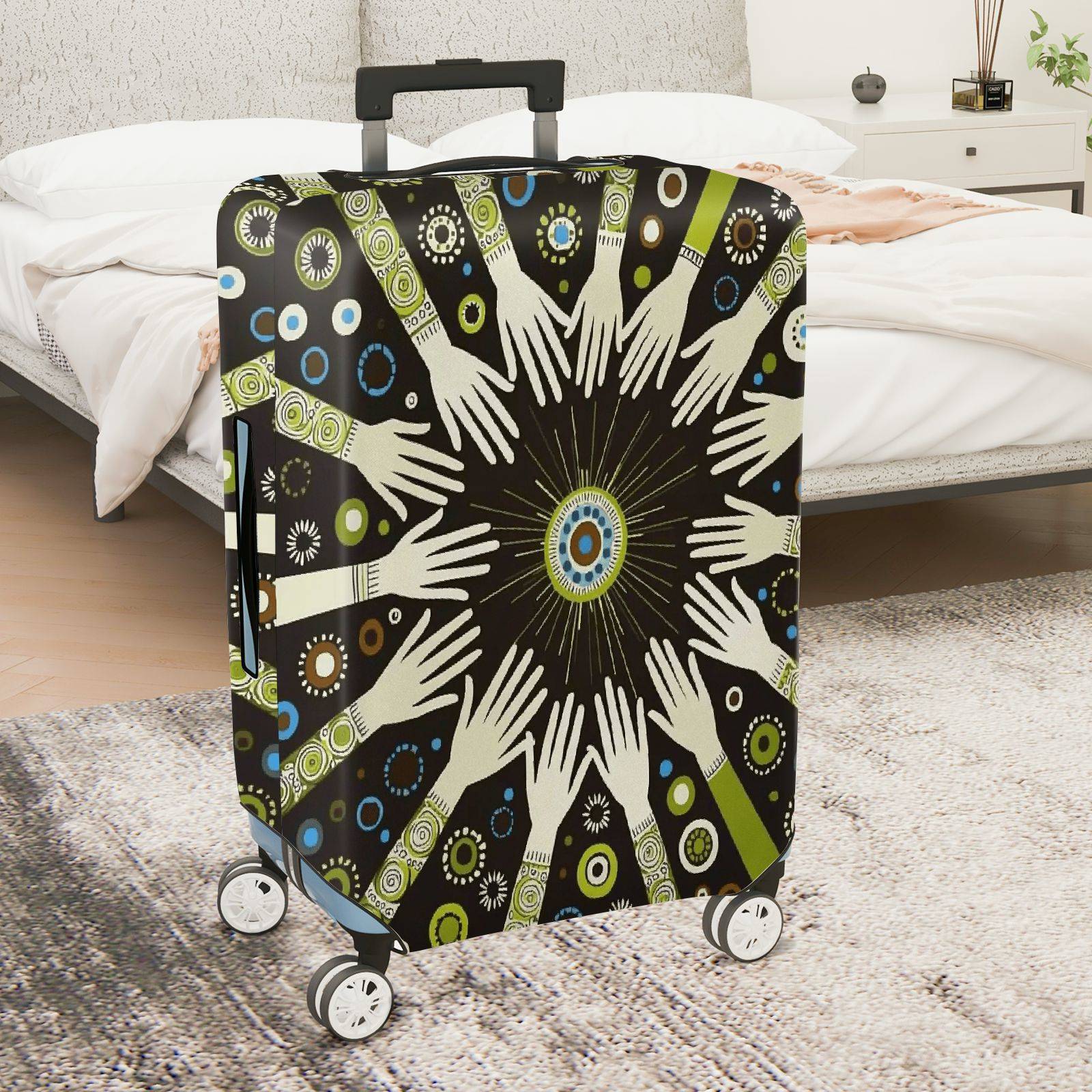 1-Piece Abstract Hand Geometric Circle Bohemian  Suitcase Luggage Cover, Stretch Protective Sleeve