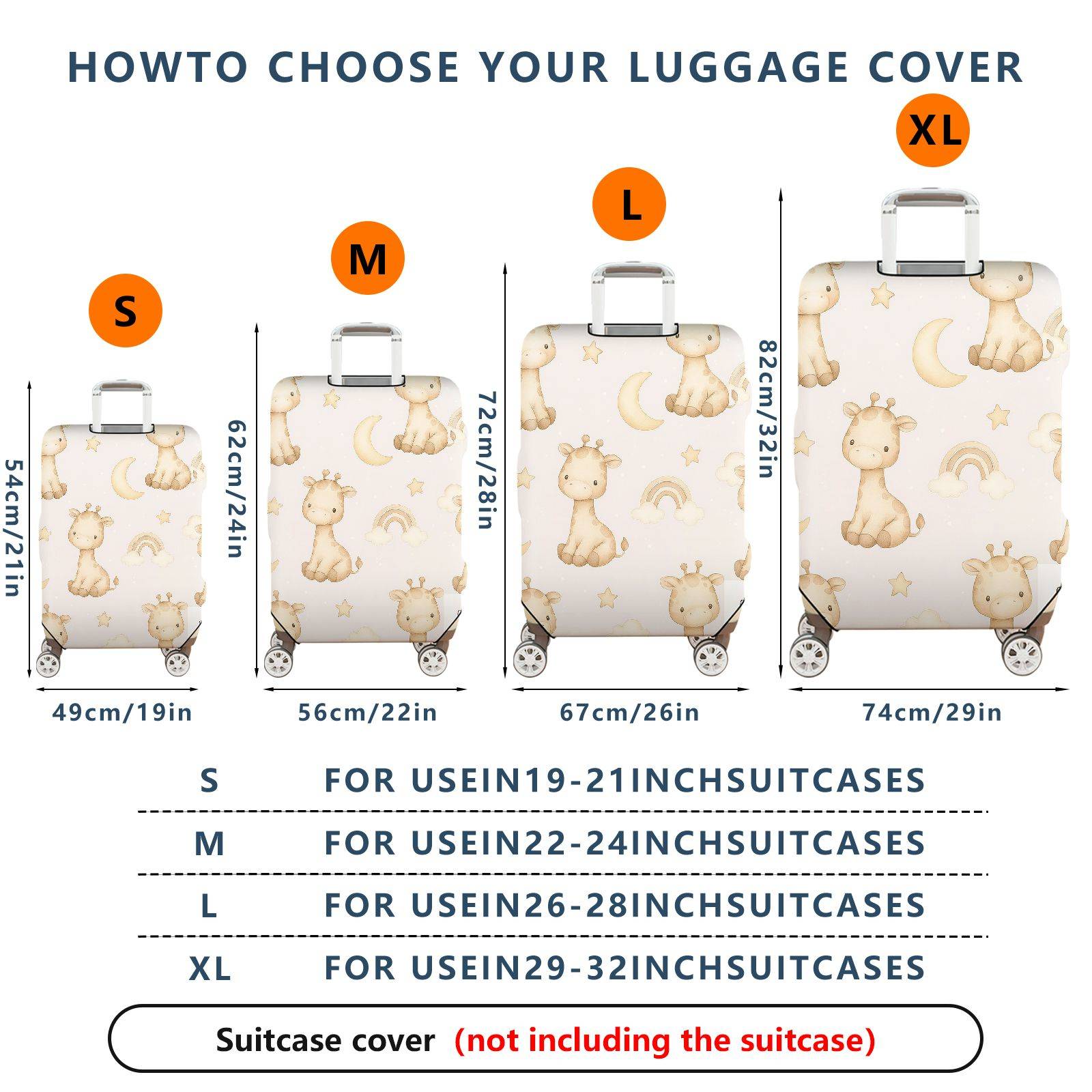 1-Piece Cute  Animal Star Moon Rainbow  Suitcase Luggage Cover, Stretch Protective Sleeve