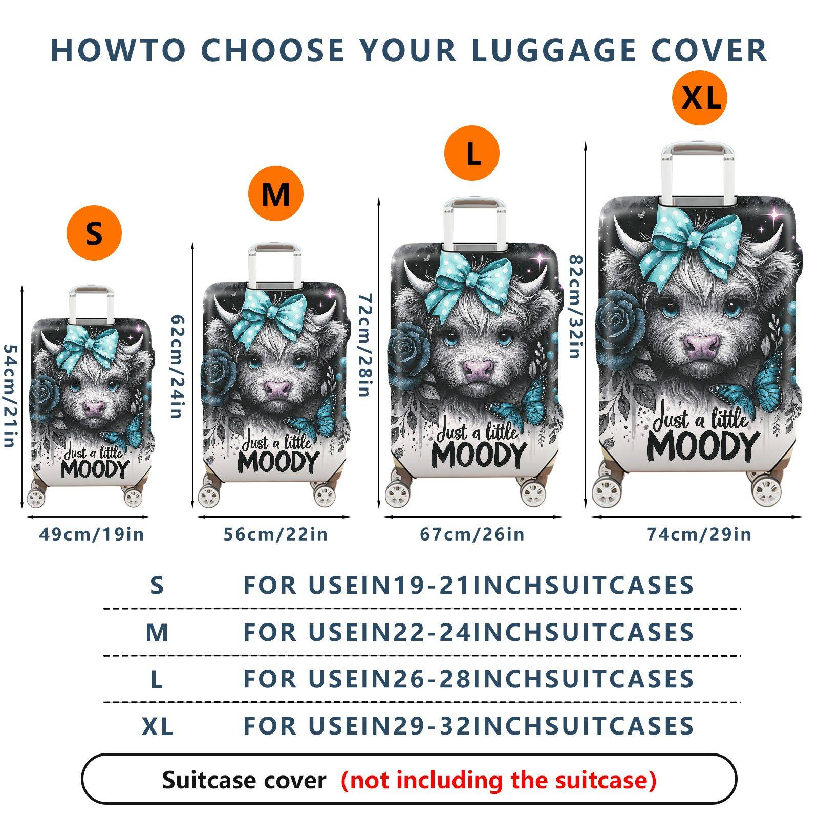 1-Piece Cute Animal Blue Bow Rose Butterfly Star  Suitcase Luggage Cover, Stretch Protective Sleeve