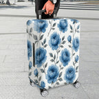 1-Piece Blue Flower Floral Artistic Vibrant Elegant  Suitcase Luggage Cover, Stretch Protective Sleeve