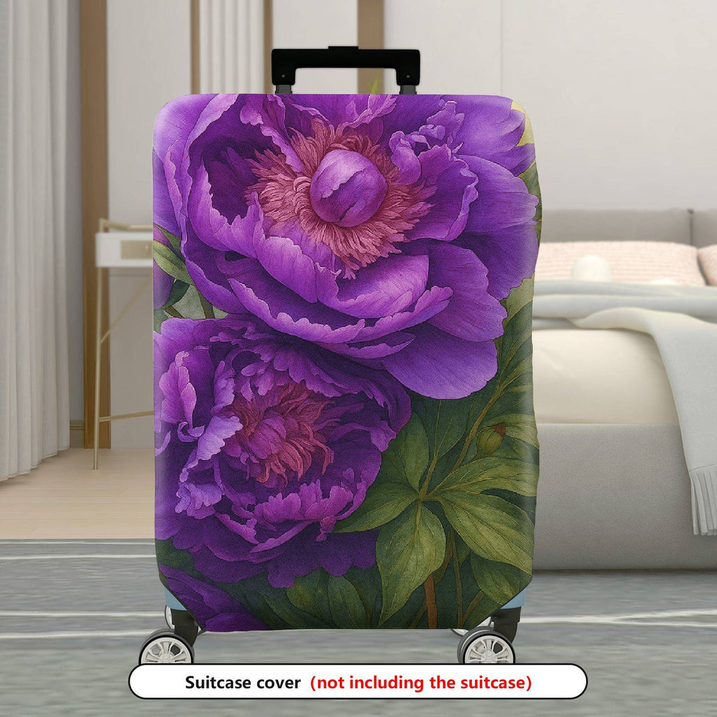 1-Piece Purple Peony Floral Artistic Decorative  Suitcase Luggage Cover, Stretch Protective Sleeve