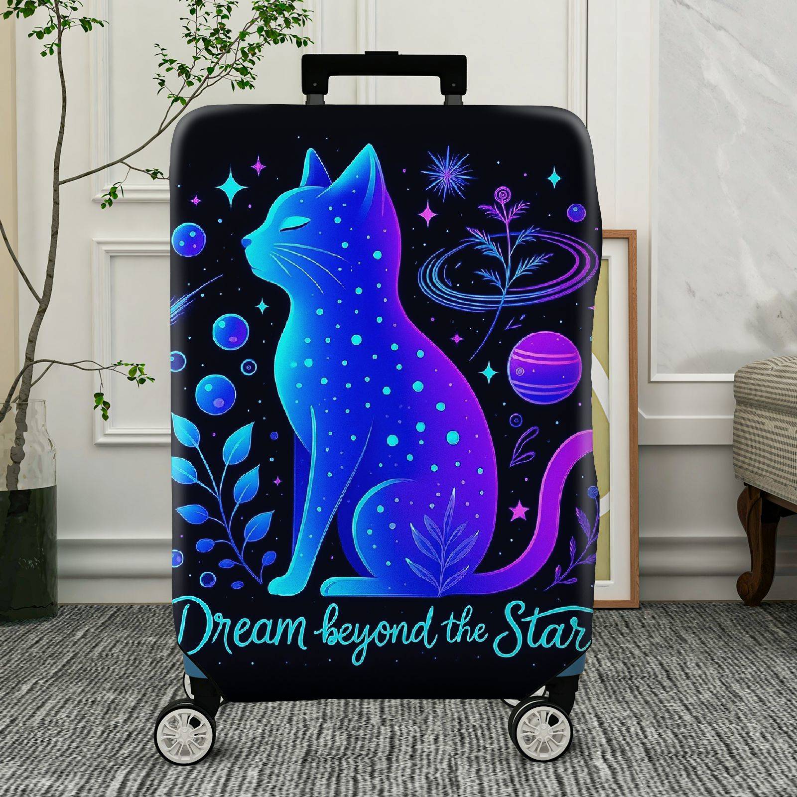 1-Piece Galaxy Cat Starry Night Cosmic Space Dream  Suitcase Luggage Cover, Stretch Protective Sleeve