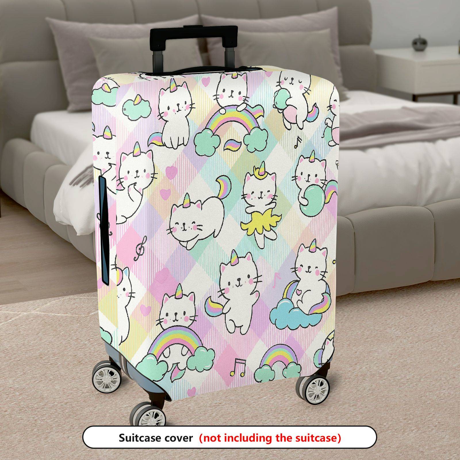 1-Piece Cute  Rainbow Cat Cloud Musical Notes  Suitcase Luggage Cover, Stretch Protective Sleeve