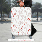 1-Piece Christmas Candy Cane Holiday Snow Festive  Suitcase Luggage Cover, Stretch Protective Sleeve