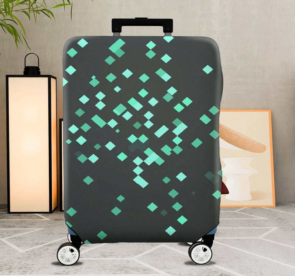 1-Piece Green Geometric Pattern Modern Stylish Chic Travel  Suitcase Luggage Cover, Stretch Protective Sleeve