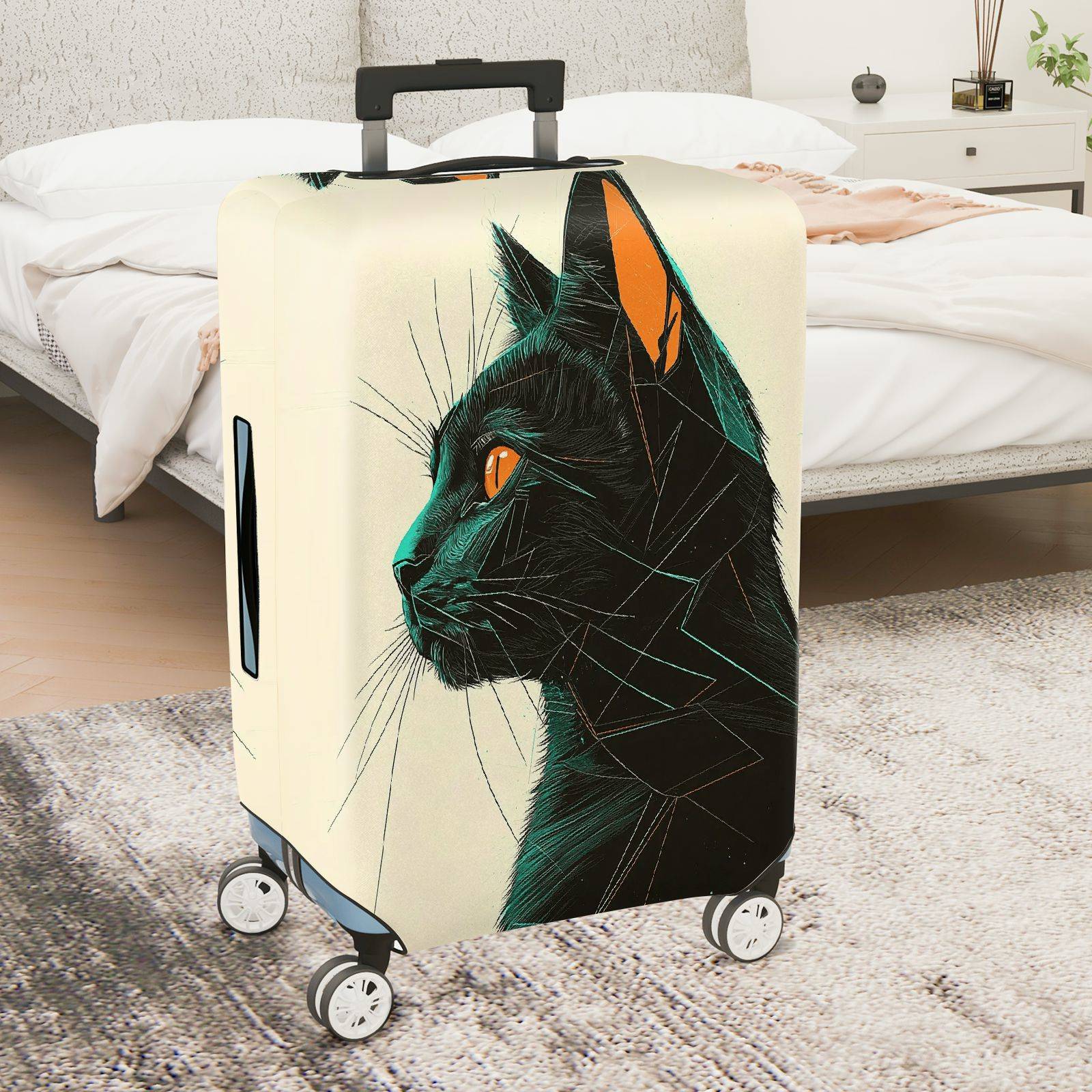 1-Piece Geometric Black Cat Art Pattern Animal Feline Creative  Suitcase Luggage Cover, Stretch Protective Sleeve
