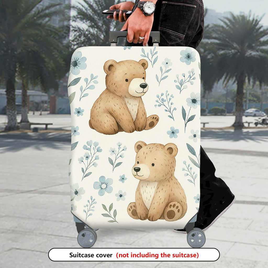 1-Piece Cute Bear Floral Nature Artistic Animal  Suitcase Luggage Cover, Stretch Protective Sleeve