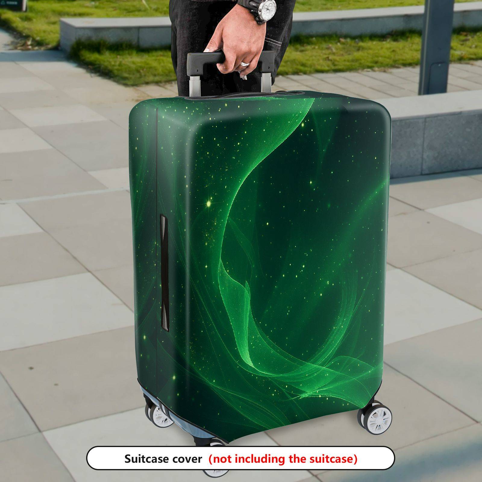 1-Piece Green Aurora Starry Night Cosmic Glow Universe  Suitcase Luggage Cover, Stretch Protective Sleeve